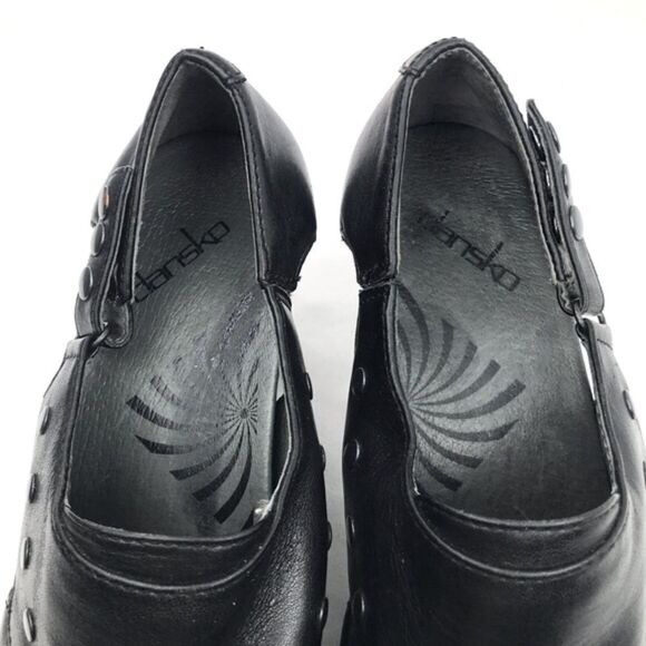 Dansko RYDER Black Leather Studded Heeled Platform Clogs - Picture 7 of 16